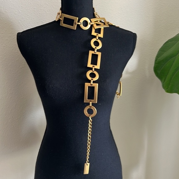 ESCADA Women’s Abstract Shapes Belt Gilded Gold Tone Vintage Square Circle Belt - Picture 15 of 16